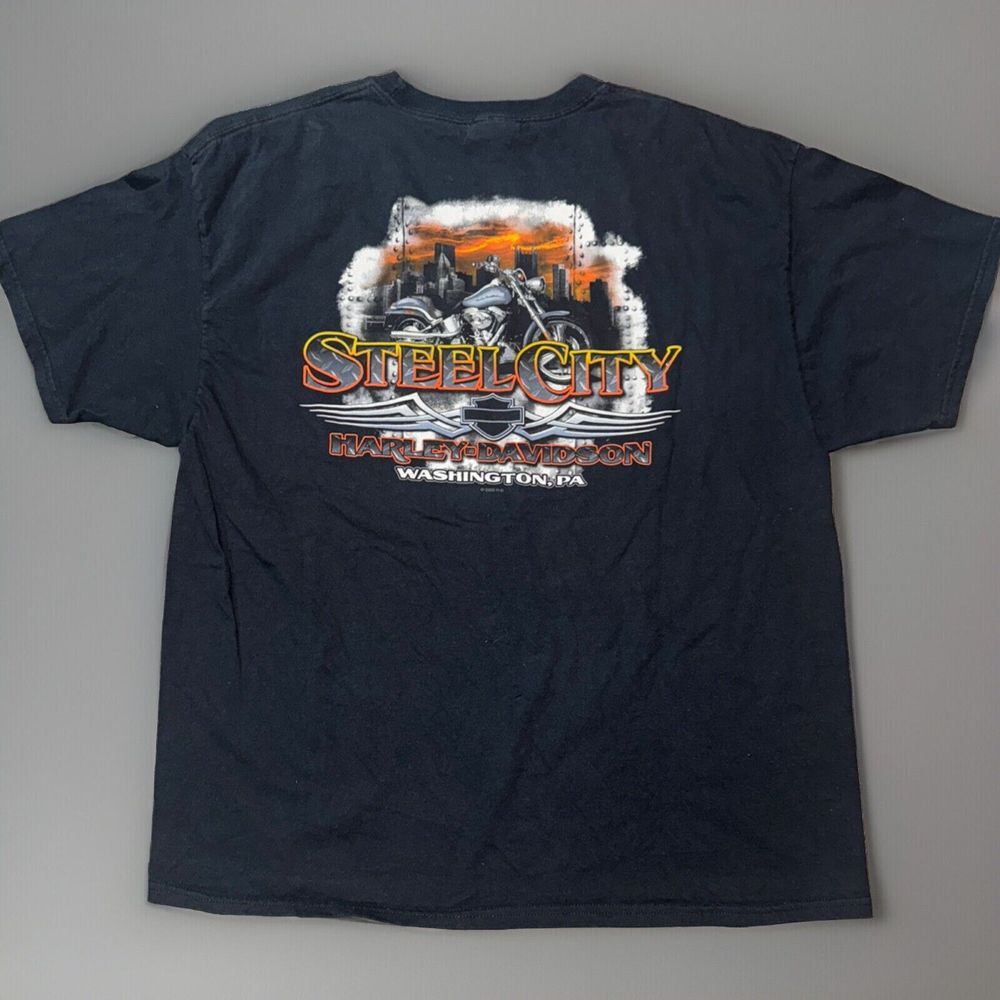 Harley Davidson T-Shirt Steel City Washington PA XL Skull‎ Pocket